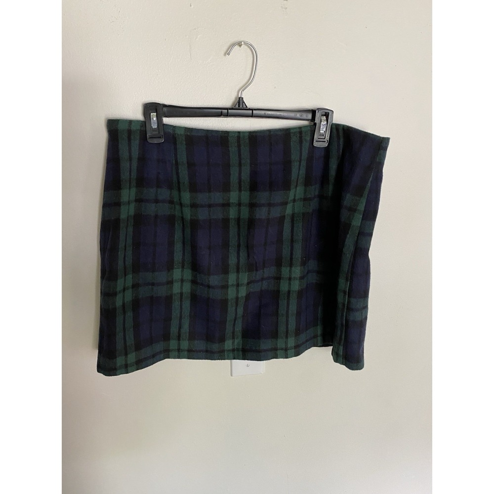 IO green & black plaid mini skirt XXL #plaid #skirt #woolblend #preppy #mini